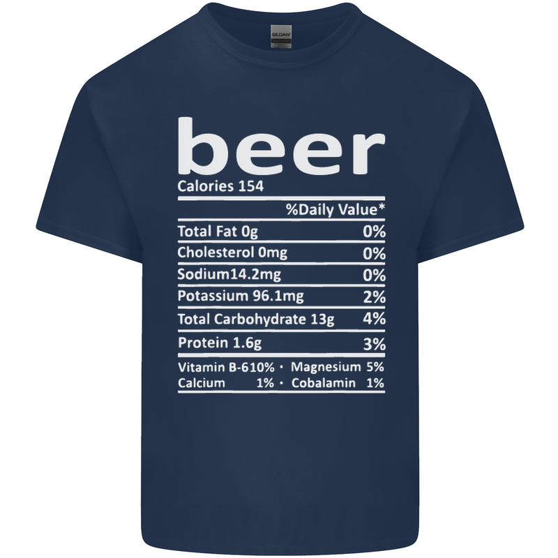 Funny Beer Nutritional Facts Alcohol Mens Cotton T-Shirt Tee Top Navy Blue