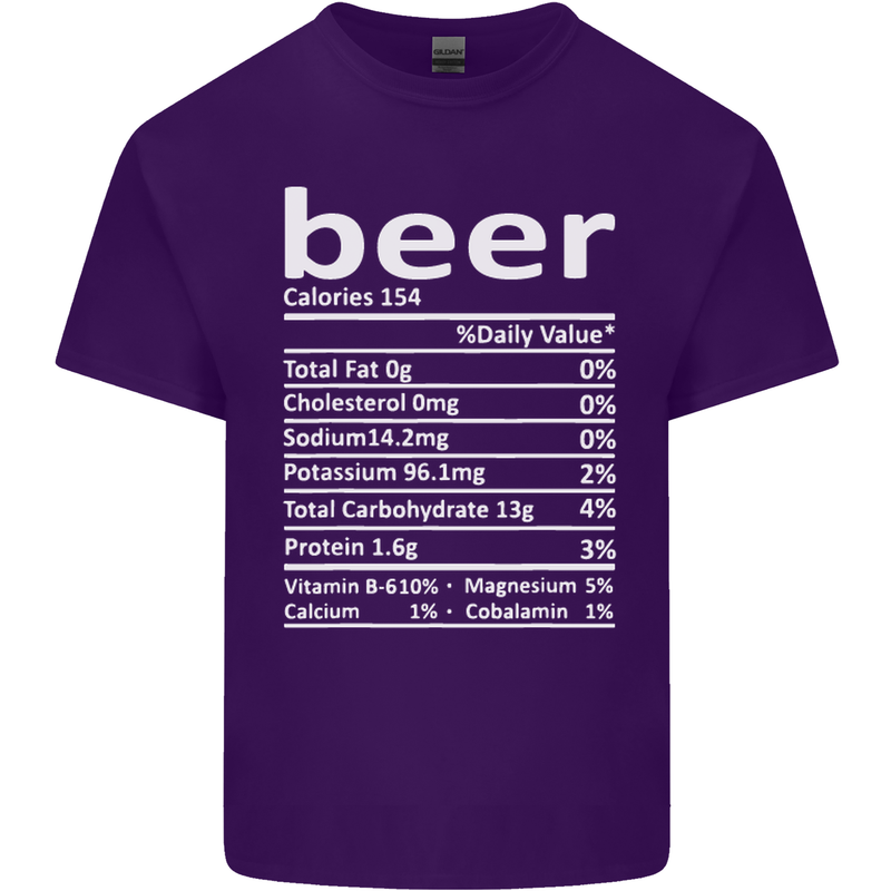 Funny Beer Nutritional Facts Alcohol Mens Cotton T-Shirt Tee Top Purple