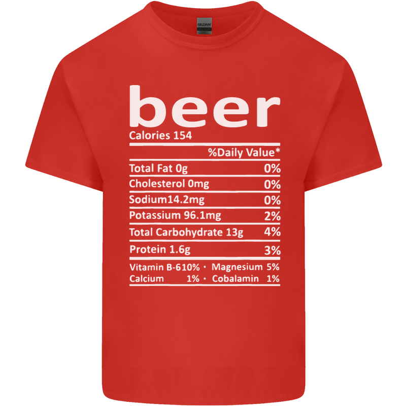 Funny Beer Nutritional Facts Alcohol Mens Cotton T-Shirt Tee Top Red