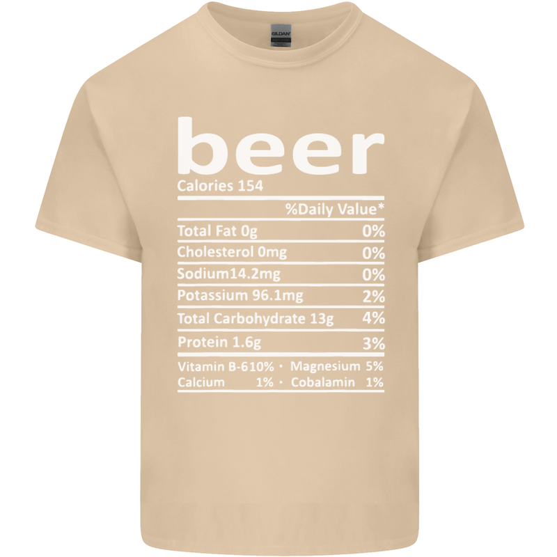 Funny Beer Nutritional Facts Alcohol Mens Cotton T-Shirt Tee Top Sand