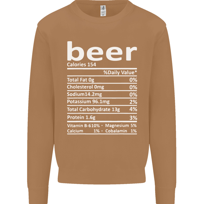 Funny Beer Nutritional Facts Alcohol Mens Sweatshirt Jumper Caramel Latte