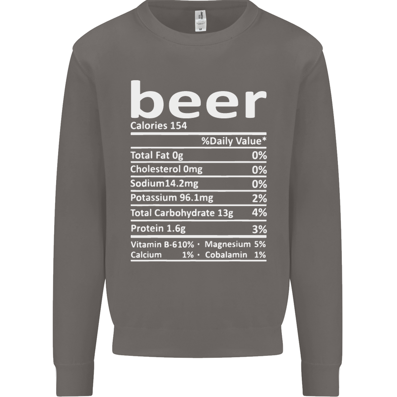 Funny Beer Nutritional Facts Alcohol Mens Sweatshirt Jumper Charcoal