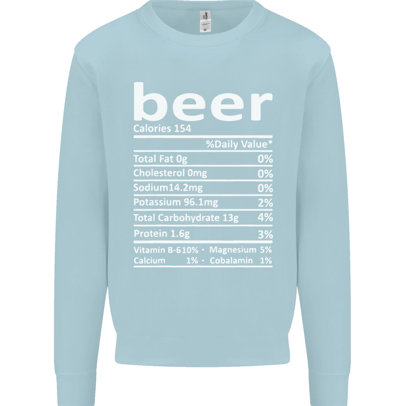 Funny Beer Nutritional Facts Alcohol Mens Sweatshirt Jumper Light Blue