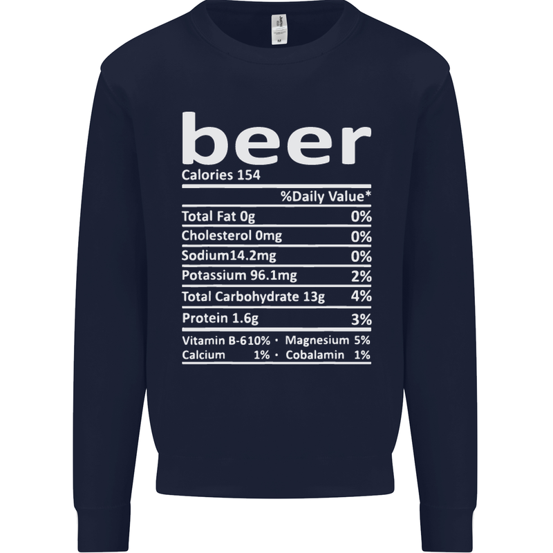 Funny Beer Nutritional Facts Alcohol Mens Sweatshirt Jumper Navy Blue
