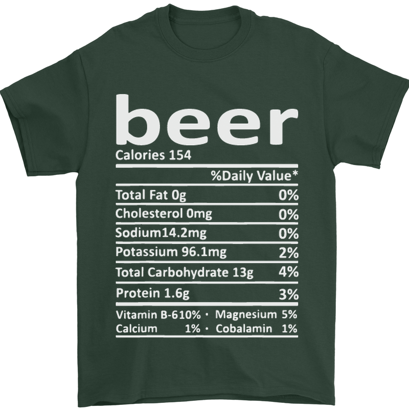 Funny Beer Nutritional Facts Alcohol Mens T-Shirt Cotton Gildan Forest Green