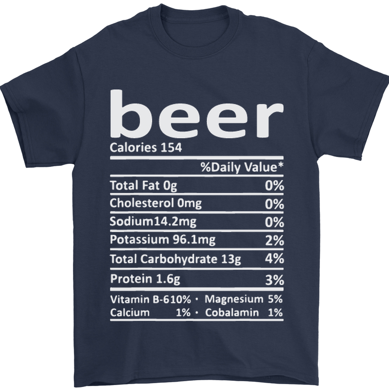 Funny Beer Nutritional Facts Alcohol Mens T-Shirt Cotton Gildan Navy Blue