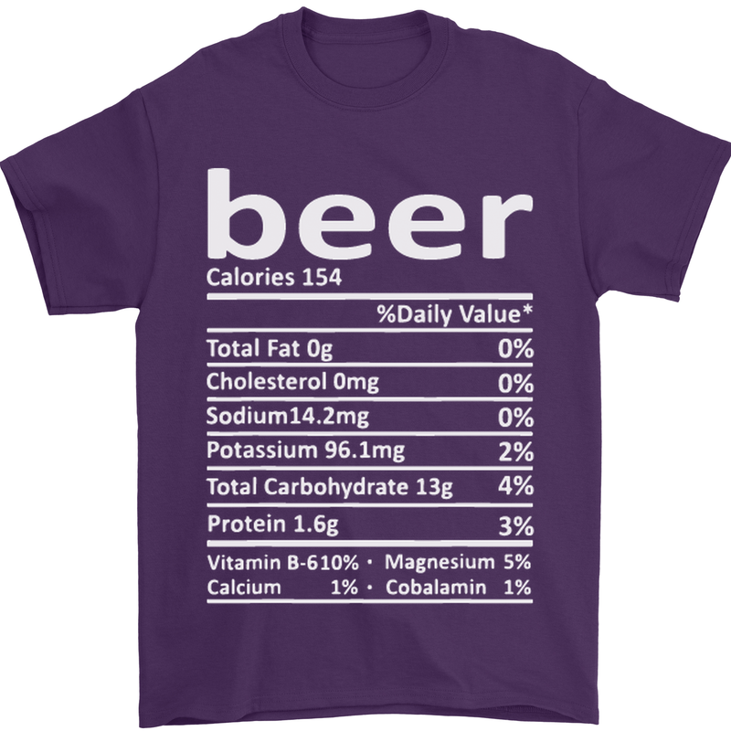 Funny Beer Nutritional Facts Alcohol Mens T-Shirt Cotton Gildan Purple