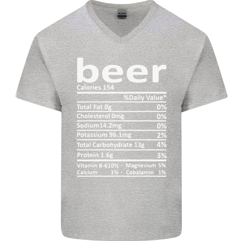 Funny Beer Nutritional Facts Alcohol Mens V-Neck Cotton T-Shirt Sports Grey