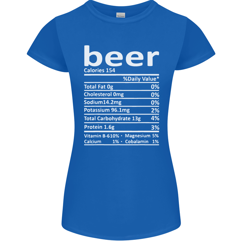 Funny Beer Nutritional Facts Alcohol Womens Petite Cut T-Shirt Royal Blue