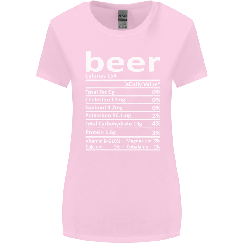 Funny Beer Nutritional Facts Alcohol Womens Wider Cut T-Shirt Light Pink