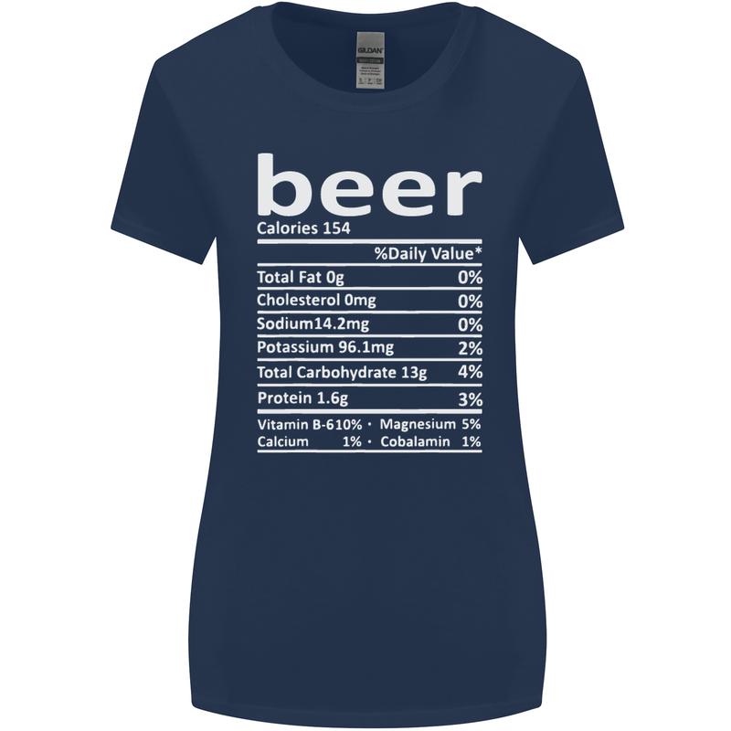 Funny Beer Nutritional Facts Alcohol Womens Wider Cut T-Shirt Navy Blue