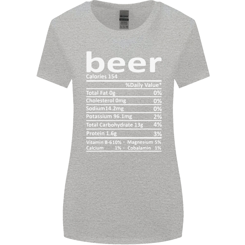 Funny Beer Nutritional Facts Alcohol Womens Wider Cut T-Shirt Sports Grey