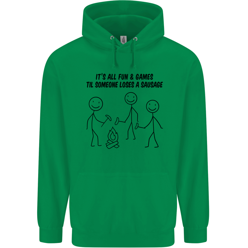 Funny Camping Sausage Childrens Kids Hoodie Irish Green