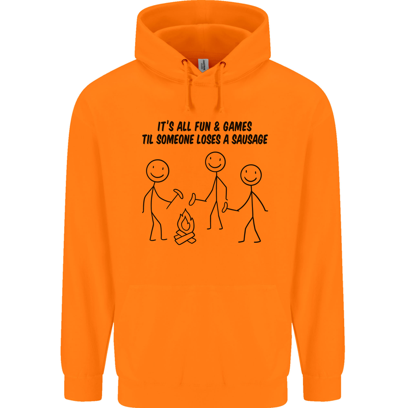 Funny Camping Sausage Childrens Kids Hoodie Orange