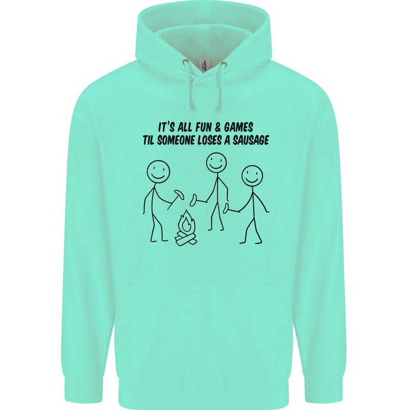 Funny Camping Sausage Childrens Kids Hoodie Peppermint