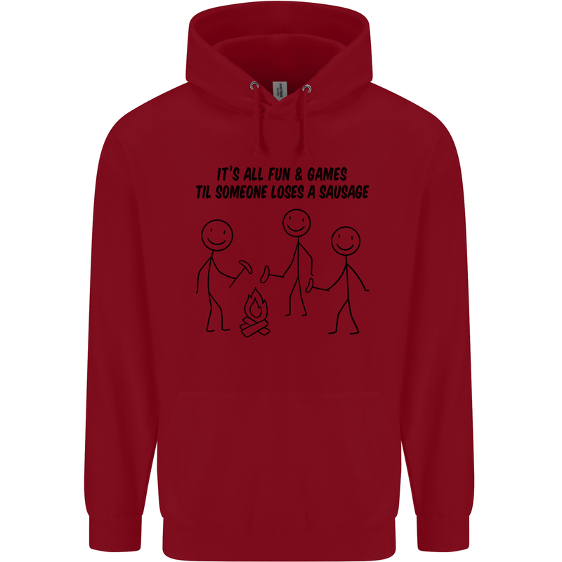 Funny Camping Sausage Childrens Kids Hoodie Red