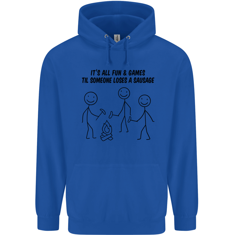 Funny Camping Sausage Childrens Kids Hoodie Royal Blue