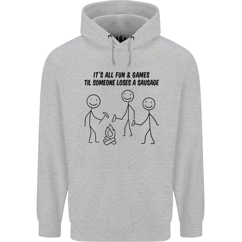 Funny Camping Sausage Childrens Kids Hoodie Sports Grey