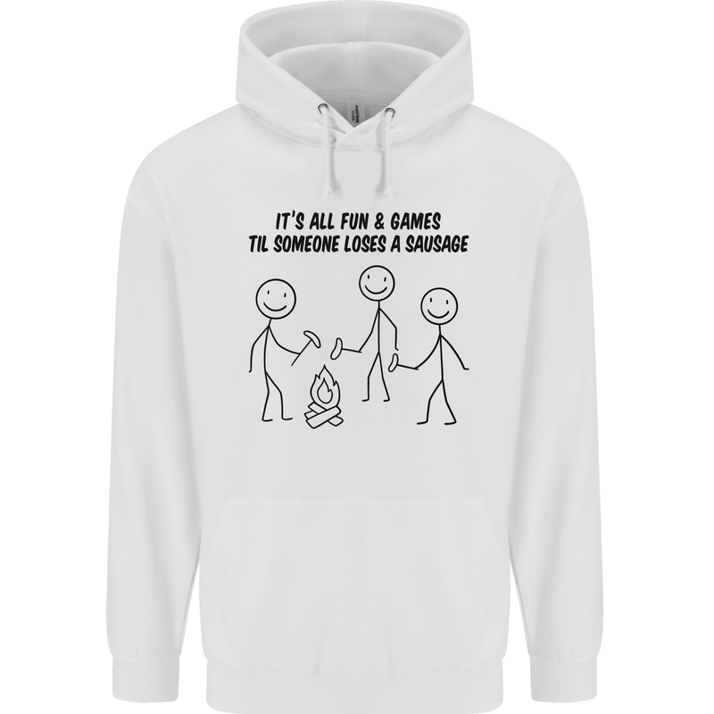 Funny Camping Sausage Childrens Kids Hoodie White