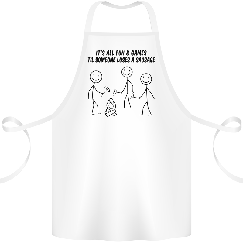 Funny Camping Sausage Cotton Apron 100% Organic White