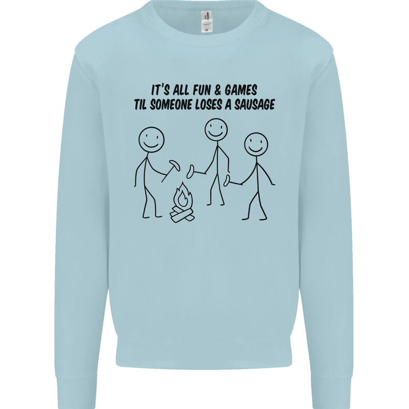 Funny Camping Sausage Kids Sweatshirt Jumper Light Blue