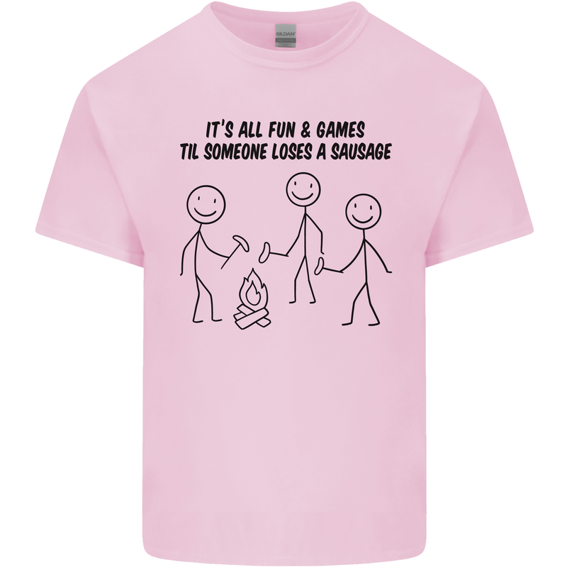 Funny Camping Sausage Kids T-Shirt Childrens Light Pink