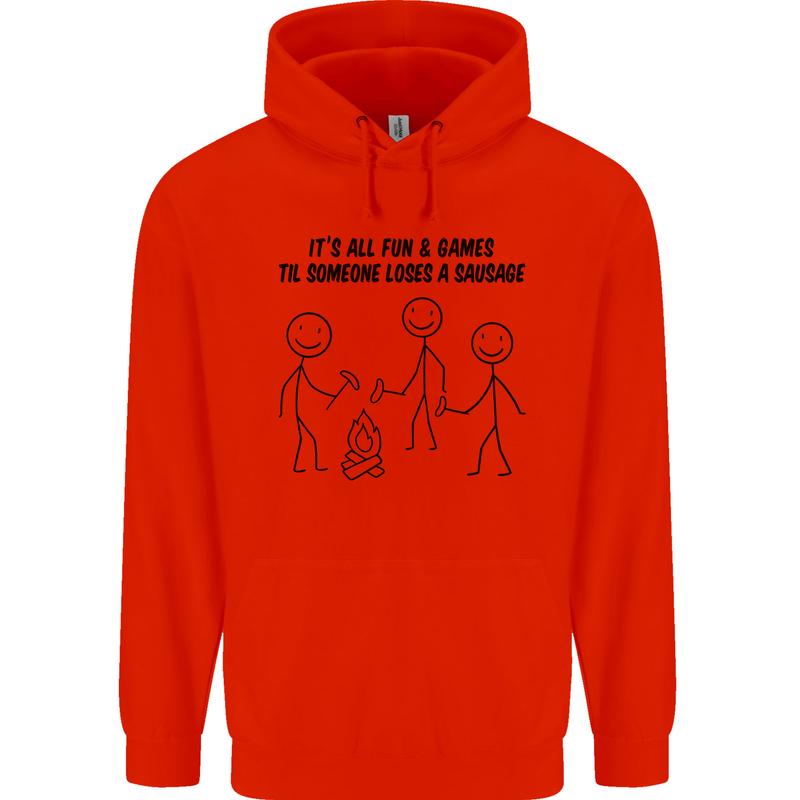 Funny Camping Sausage Mens 80% Cotton Hoodie Bright Red