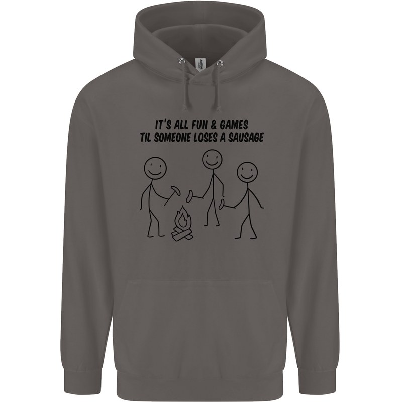 Funny Camping Sausage Mens 80% Cotton Hoodie Charcoal