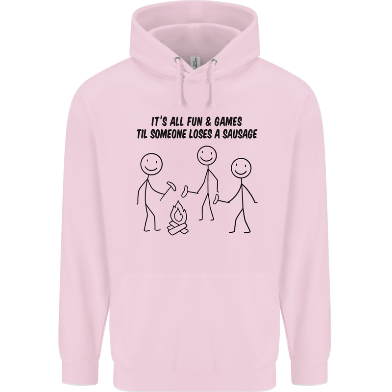 Funny Camping Sausage Mens 80% Cotton Hoodie Light Pink