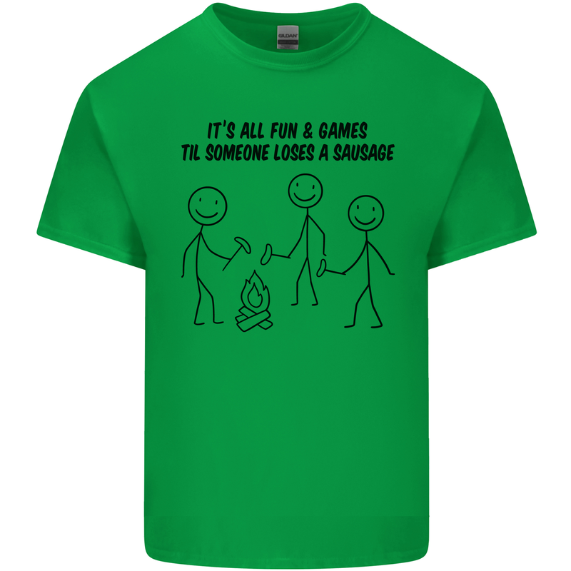 Funny Camping Sausage Mens Cotton T-Shirt Tee Top Irish Green