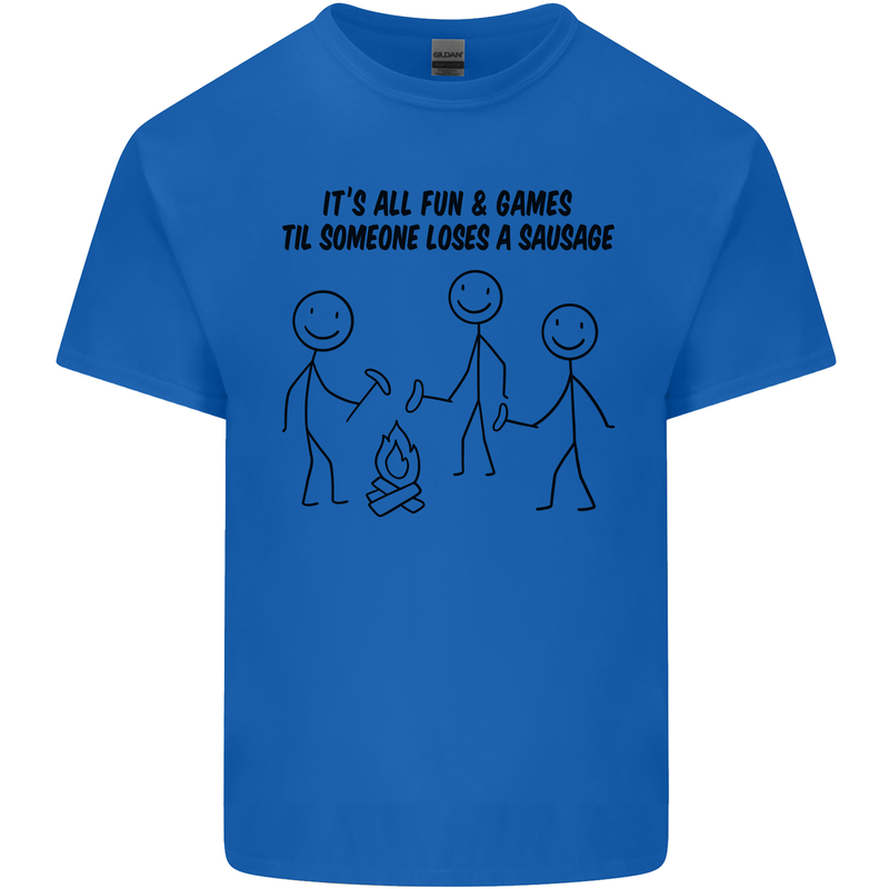 Funny Camping Sausage Mens Cotton T-Shirt Tee Top Royal Blue