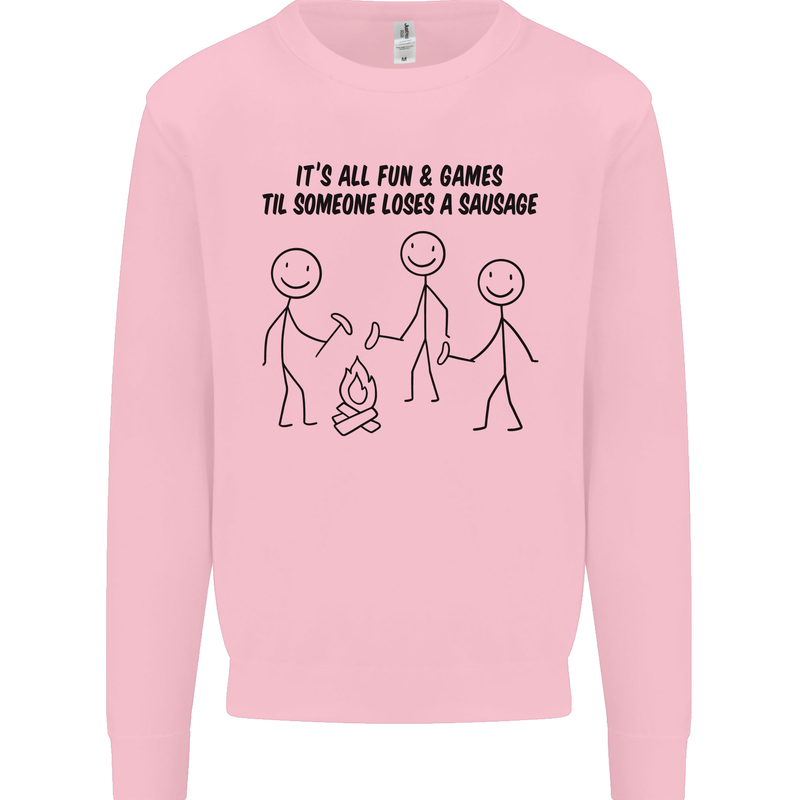 Funny Camping Sausage Mens Sweatshirt Jumper Light Pink