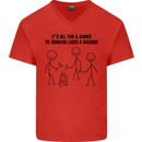 Funny Camping Sausage Mens V-Neck Cotton T-Shirt Red