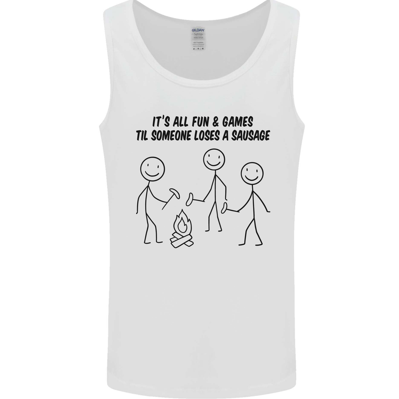 Funny Camping Sausage Mens Vest Tank Top White