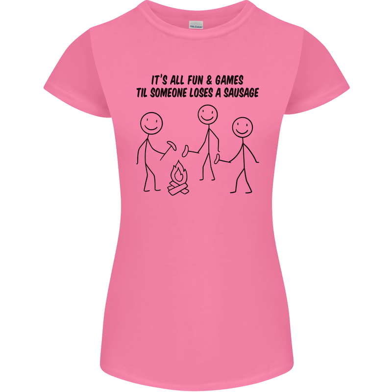 Funny Camping Sausage Womens Petite Cut T-Shirt Azalea