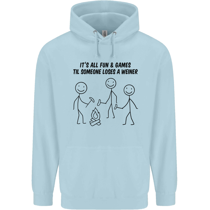 Funny Camping Weiner Childrens Kids Hoodie Light Blue