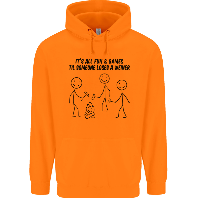 Funny Camping Weiner Childrens Kids Hoodie Orange