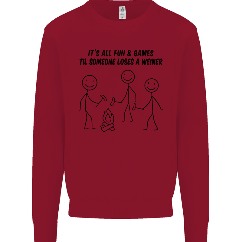 Funny Camping Weiner Kids Sweatshirt Jumper Red