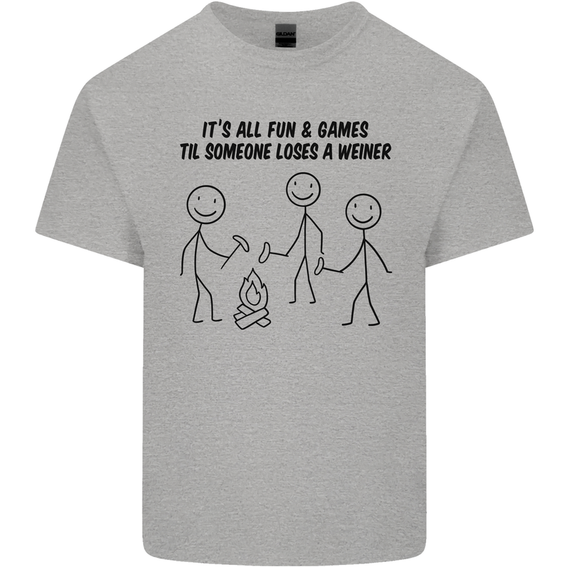 Funny Camping Weiner Kids T-Shirt Childrens Sports Grey