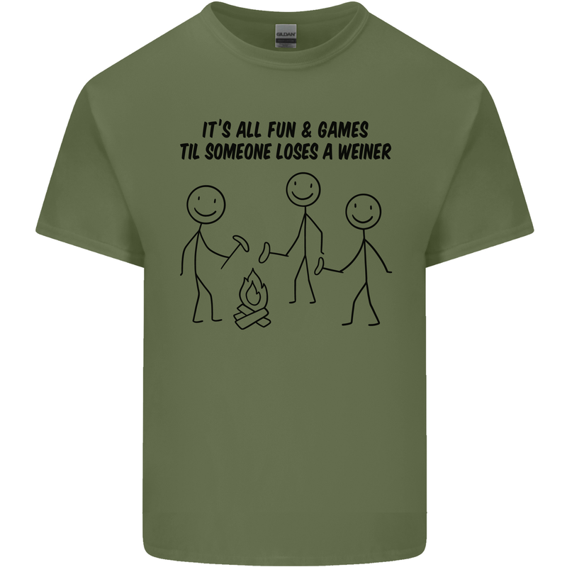 Funny Camping Weiner Mens Cotton T-Shirt Tee Top Military Green