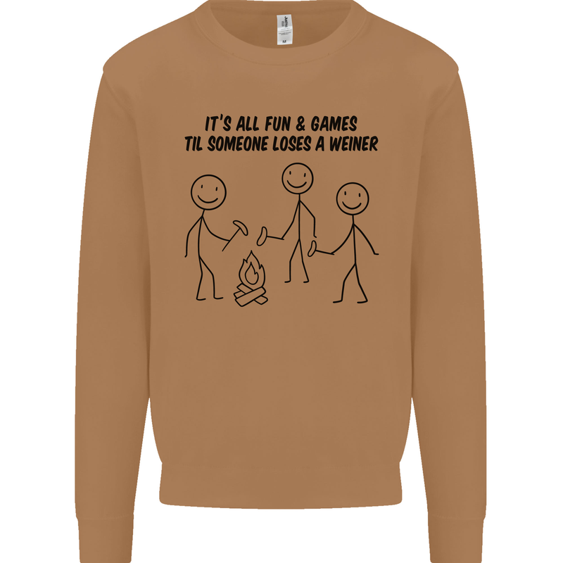 Funny Camping Weiner Mens Sweatshirt Jumper Caramel Latte