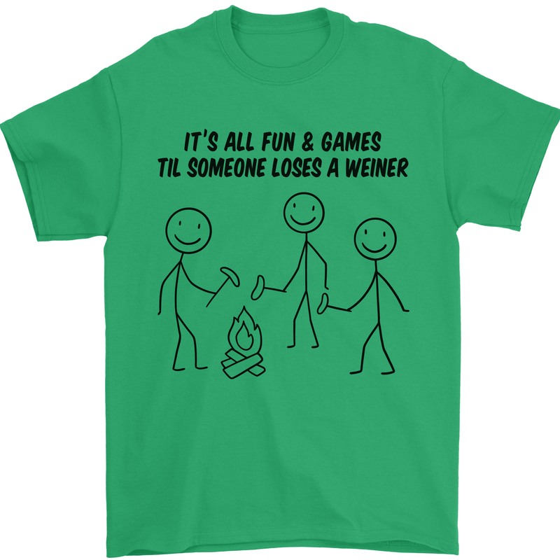 Funny Camping Weiner Mens T-Shirt 100% Cotton Irish Green