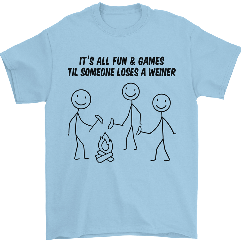 Funny Camping Weiner Mens T-Shirt 100% Cotton Light Blue