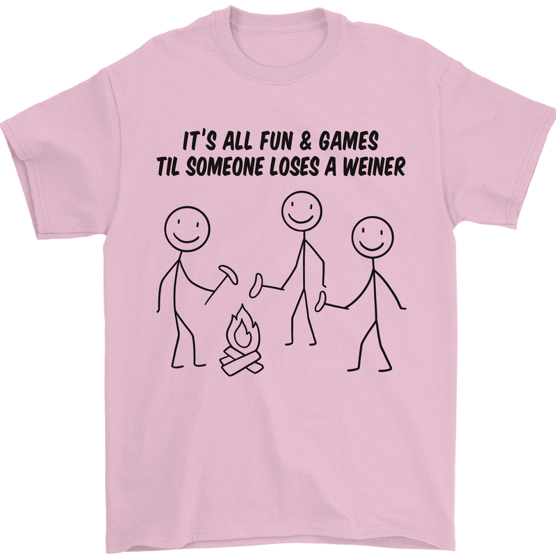 Funny Camping Weiner Mens T-Shirt 100% Cotton Light Pink