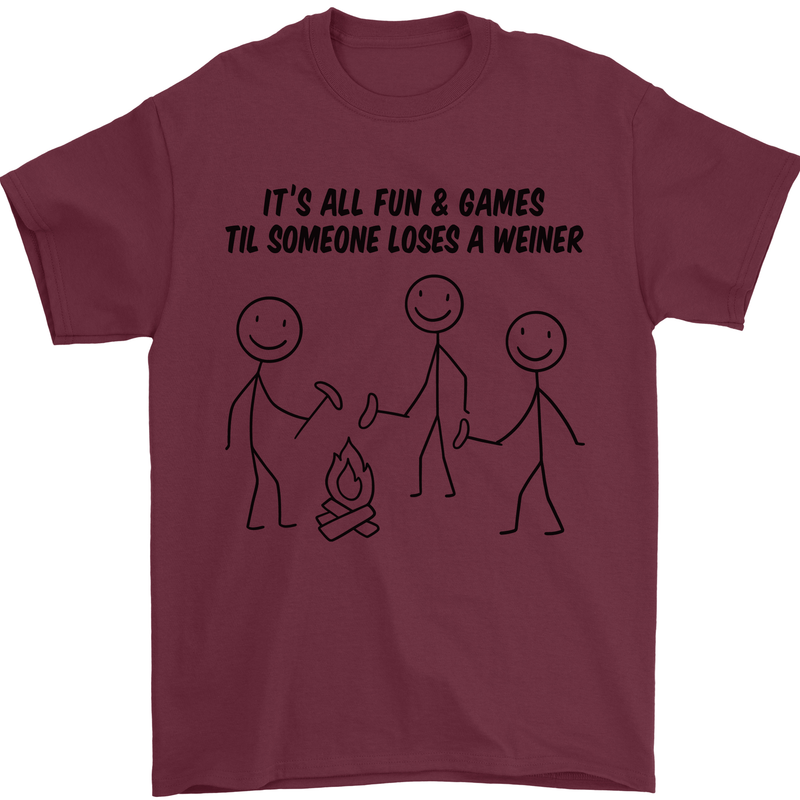 Funny Camping Weiner Mens T-Shirt 100% Cotton Maroon