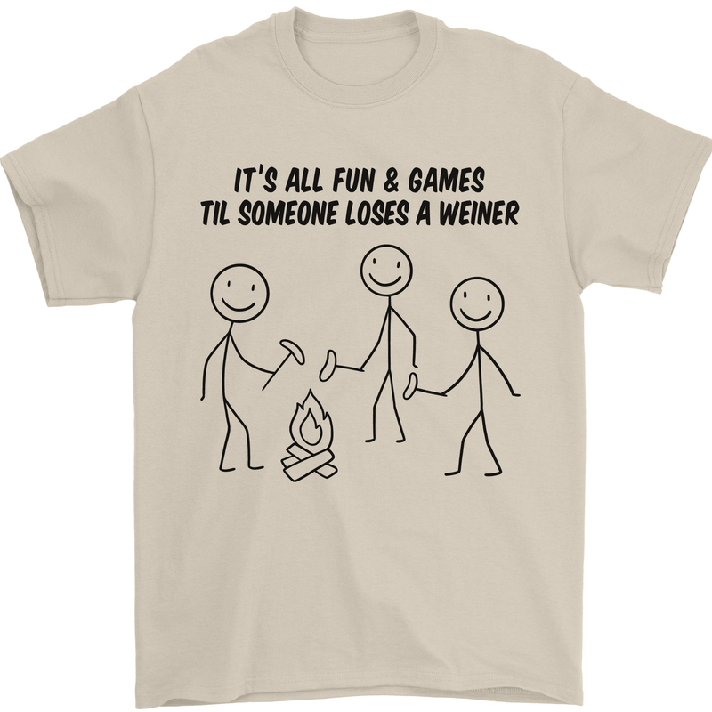 Funny Camping Weiner Mens T-Shirt 100% Cotton Sand