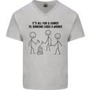 Funny Camping Weiner Mens V-Neck Cotton T-Shirt Sports Grey