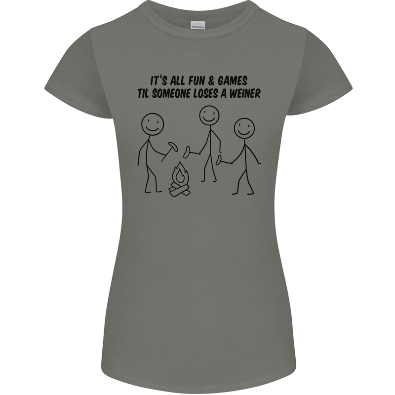 Funny Camping Weiner Womens Petite Cut T-Shirt Charcoal
