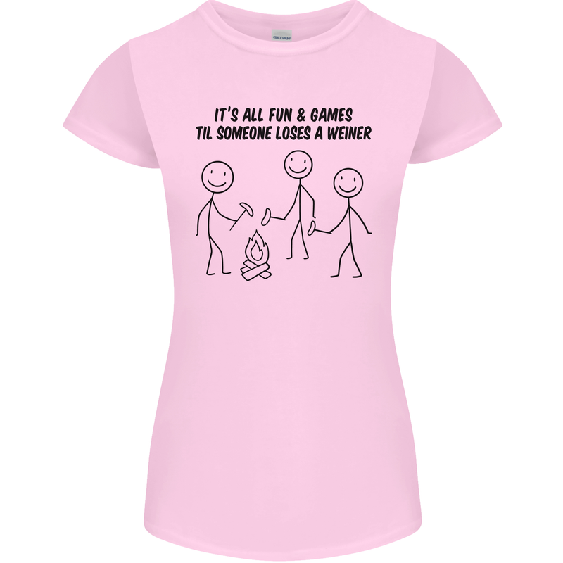 Funny Camping Weiner Womens Petite Cut T-Shirt Light Pink
