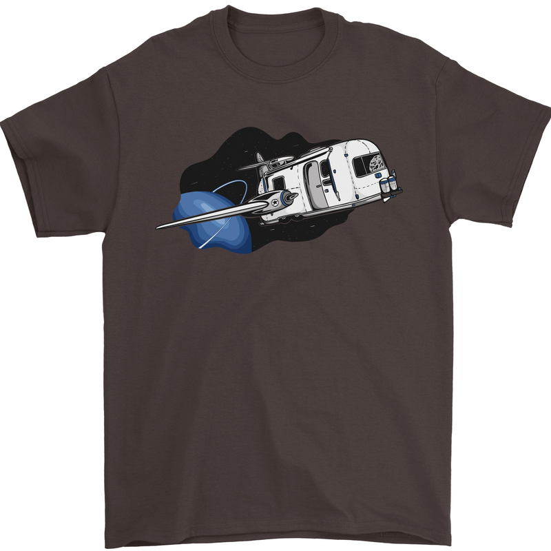 Funny Caravan Space Shuttle Caravanning Mens T-Shirt Cotton Gildan Dark Chocolate